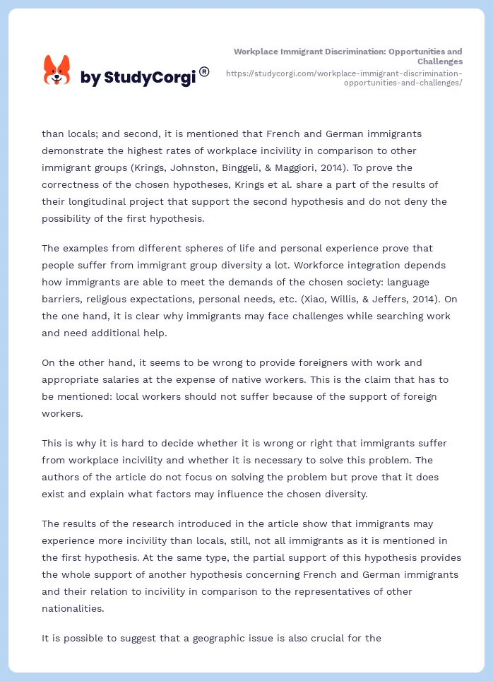 Workplace Immigrant Discrimination: Opportunities and Challenges. Page 2