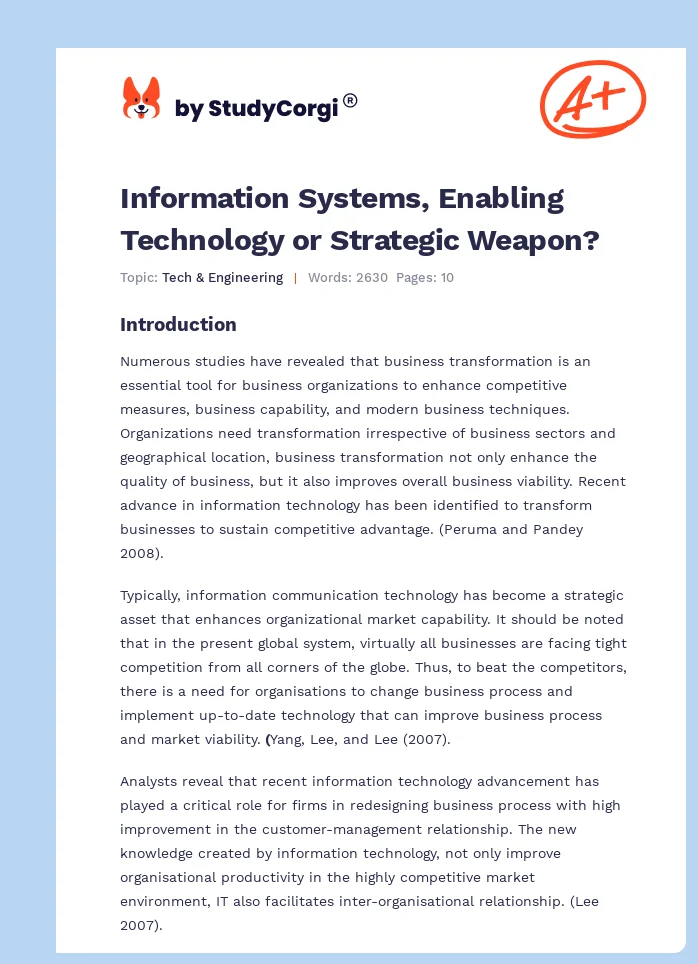 Information Systems, Enabling Technology or Strategic Weapon?. Page 1