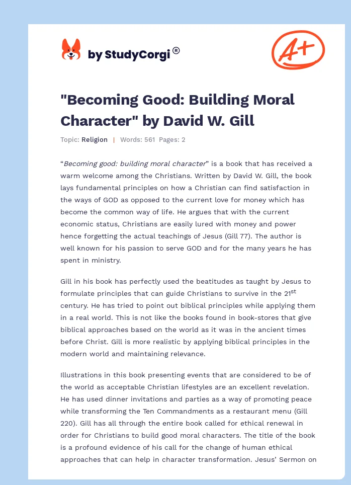 "Becoming Good: Building Moral Character" by David W. Gill. Page 1