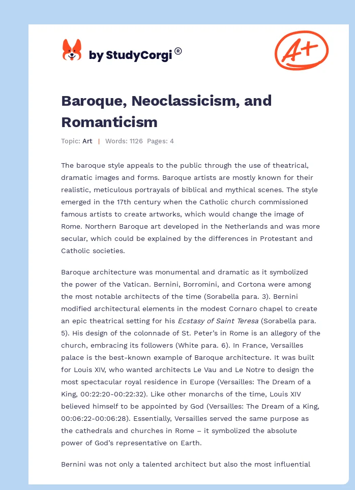 Baroque, Neoclassicism, and Romanticism. Page 1