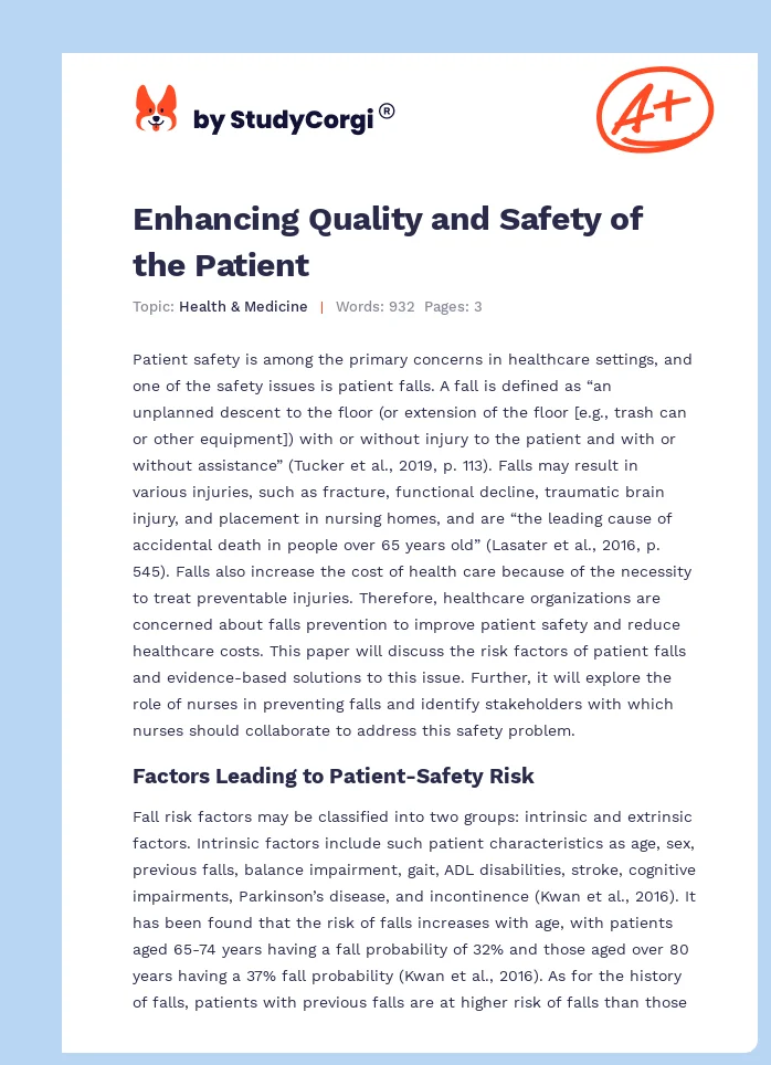 Enhancing Quality and Safety of the Patient. Page 1
