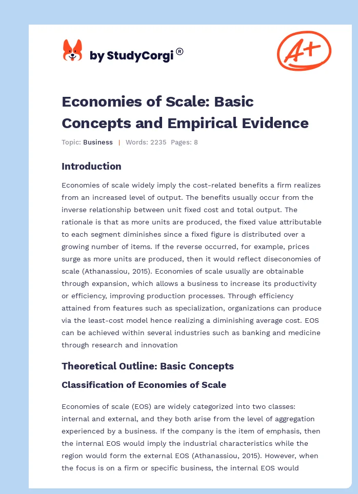 Economies of Scale: Basic Concepts and Empirical Evidence. Page 1