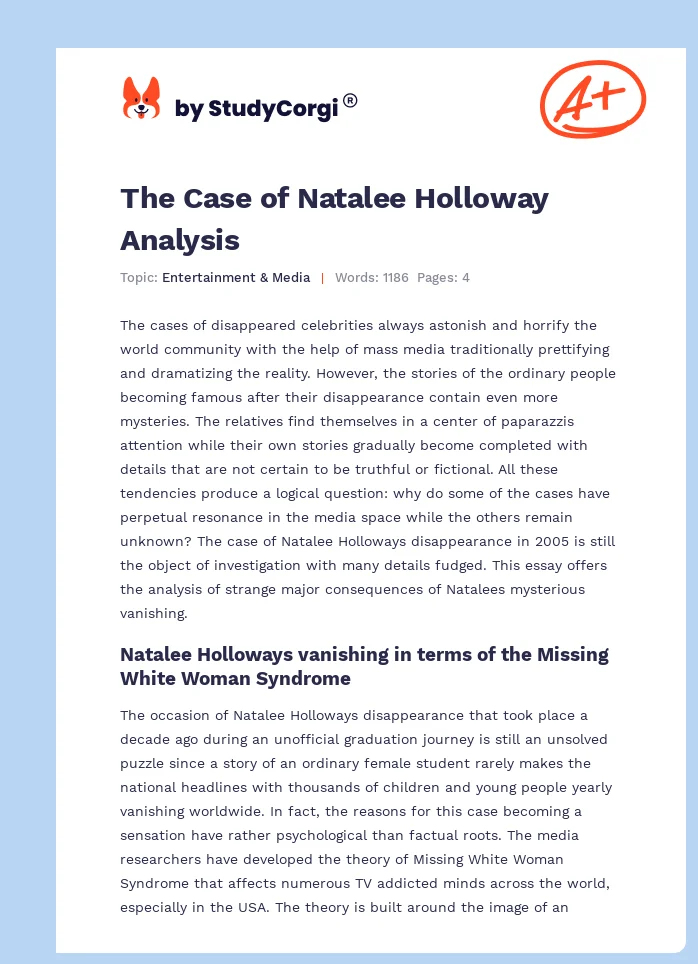 The Case of Natalee Holloway Analysis. Page 1