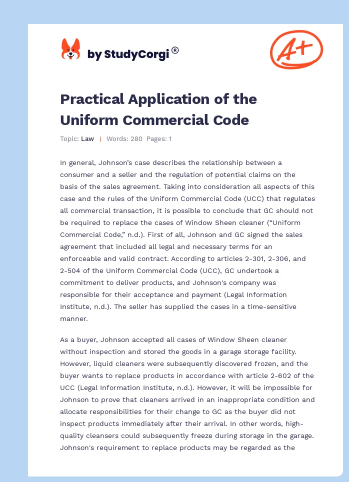 Practical Application of the Uniform Commercial Code. Page 1