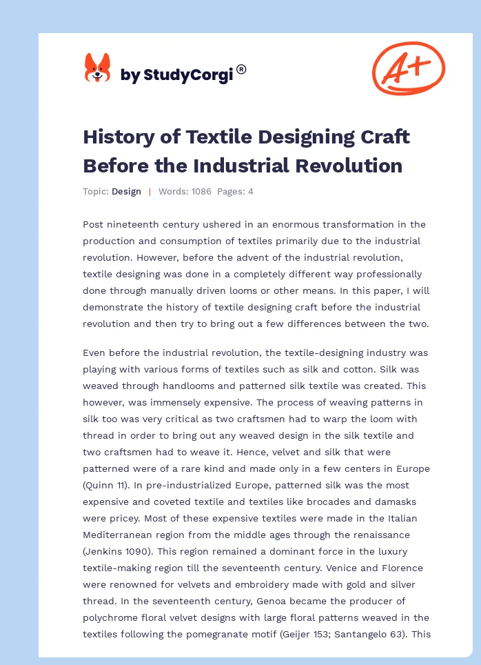 History of Textile Designing Craft Before the Industrial Revolution. Page 1