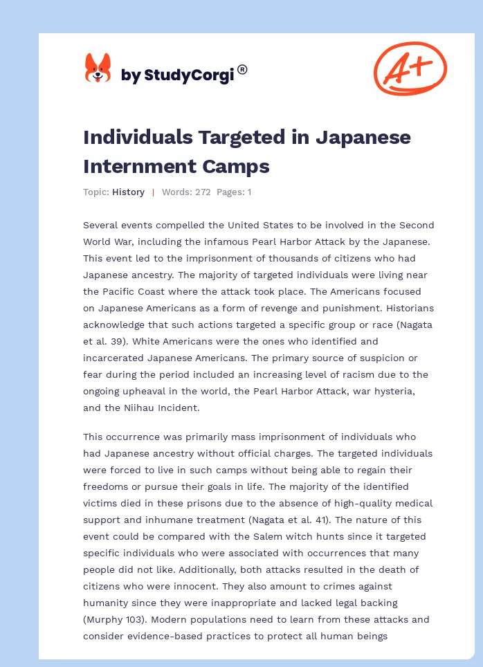 Individuals Targeted in Japanese Internment Camps. Page 1