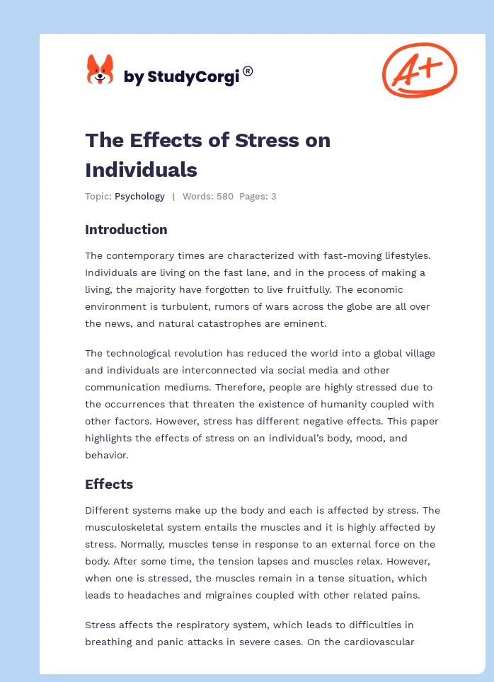 The Effects of Stress on Individuals. Page 1