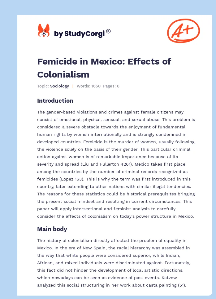 Femicide in Mexico: Effects of Colonialism. Page 1