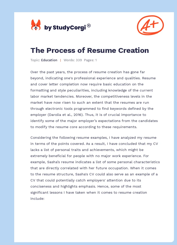 The Process of Resume Creation. Page 1