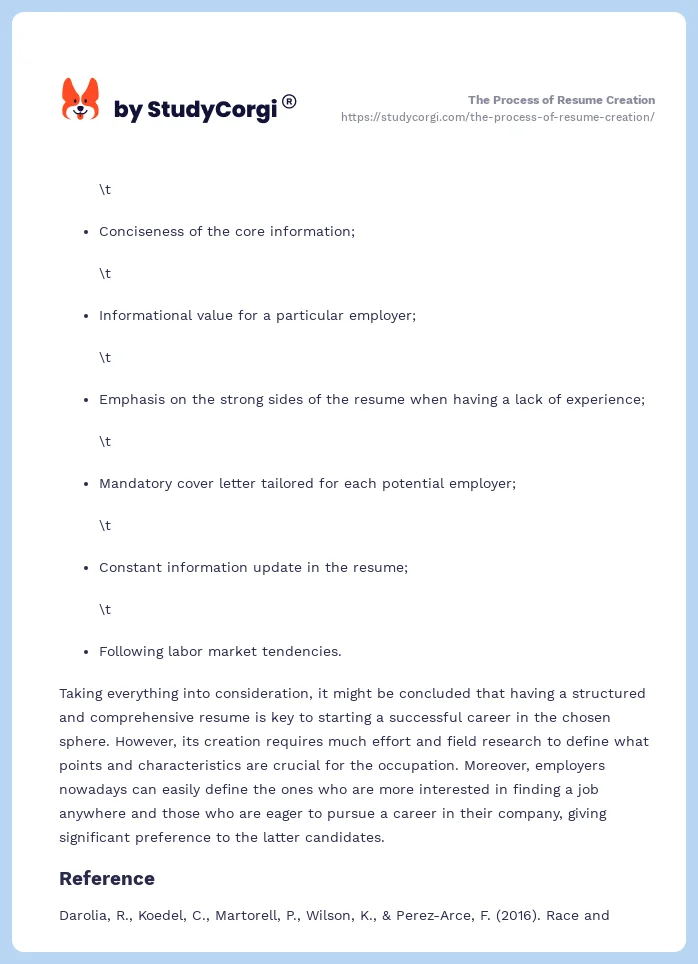 The Process of Resume Creation. Page 2