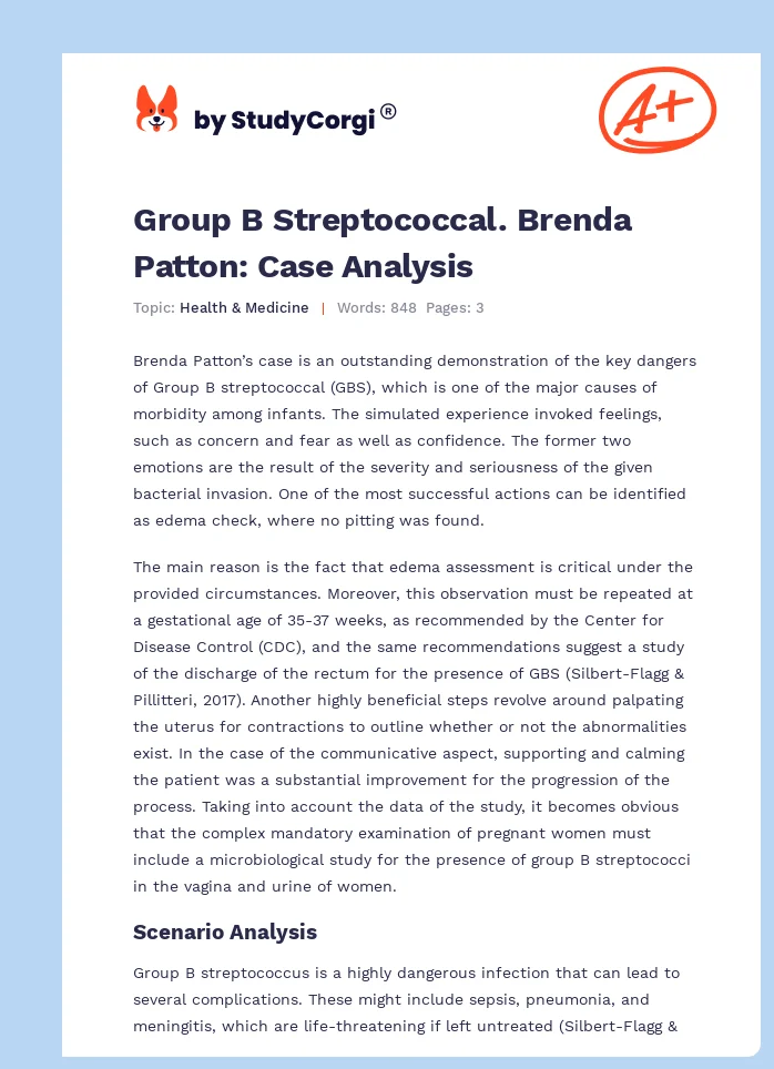 Group B Streptococcal. Brenda Patton: Case Analysis. Page 1