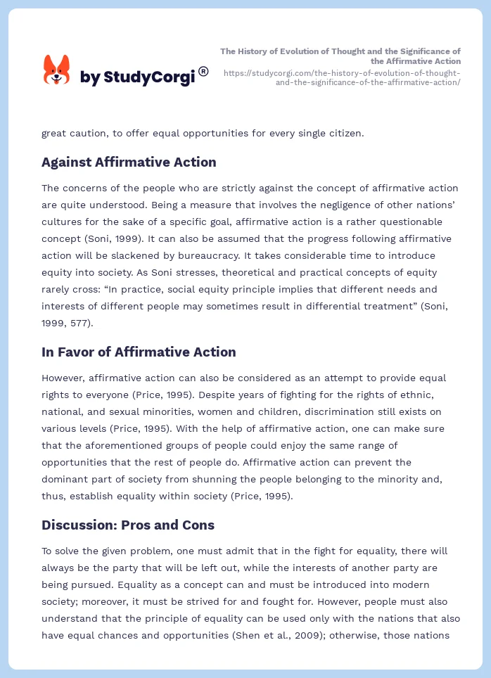 The History of Evolution of Thought and the Significance of the Affirmative Action. Page 2
