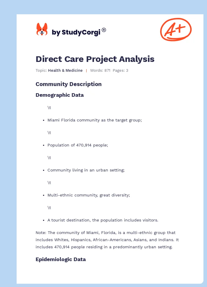 Direct Care Project Analysis. Page 1