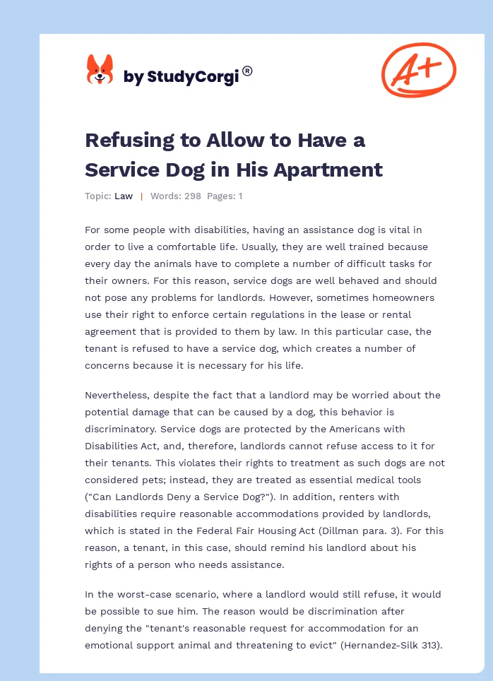 Refusing to Allow to Have a Service Dog in His Apartment. Page 1