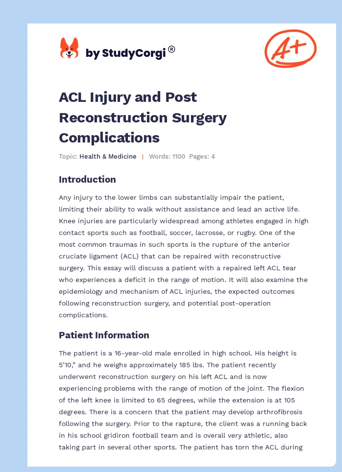 ACL Injury and Post Reconstruction Surgery Complications. Page 1