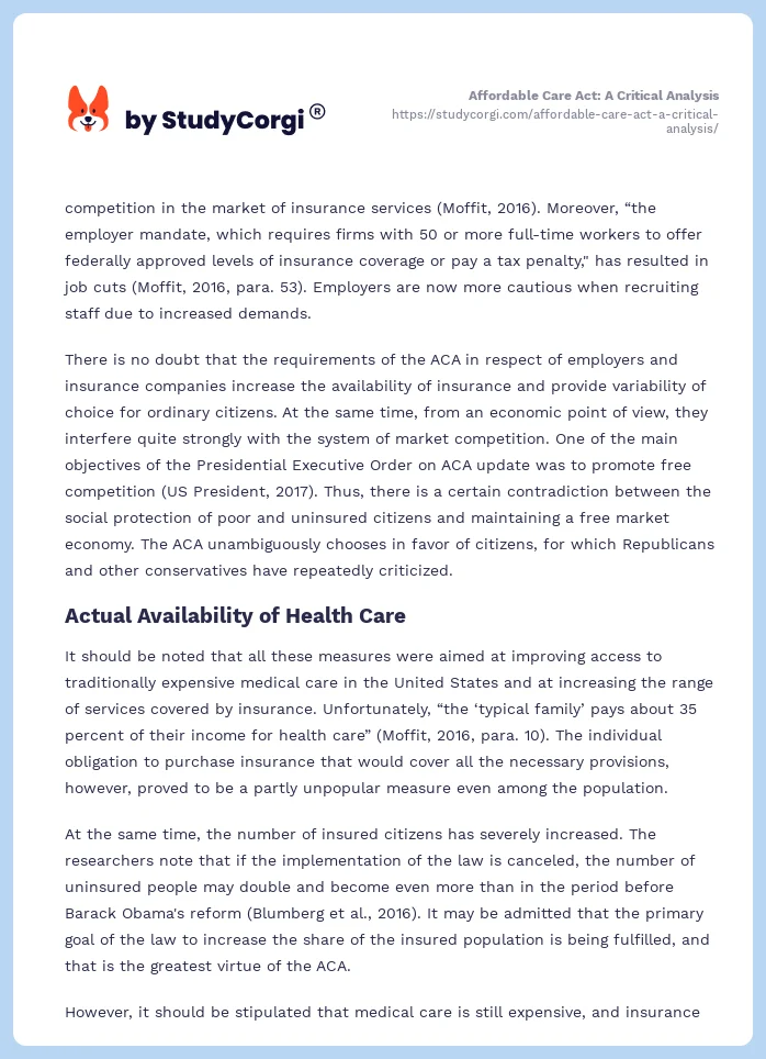 Affordable Care Act: A Critical Analysis. Page 2