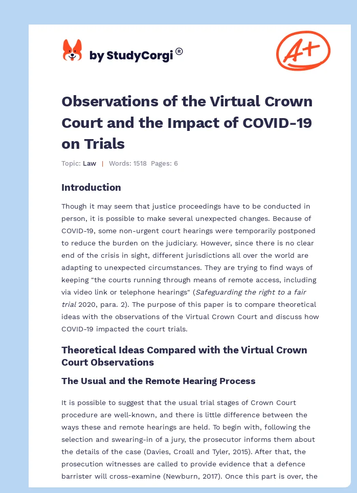 Observations of the Virtual Crown Court and the Impact of COVID-19 on Trials. Page 1