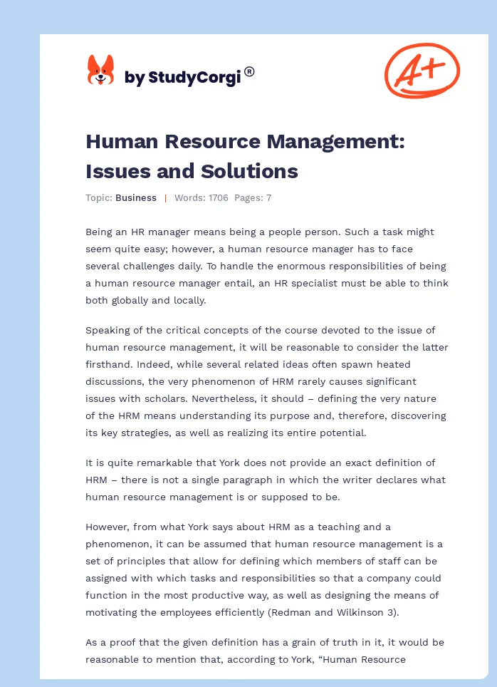 Human Resource Management: Issues and Solutions. Page 1