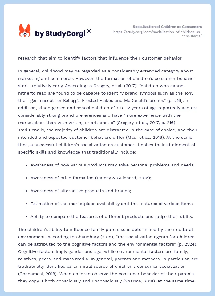 Socialization of Children as Consumers. Page 2