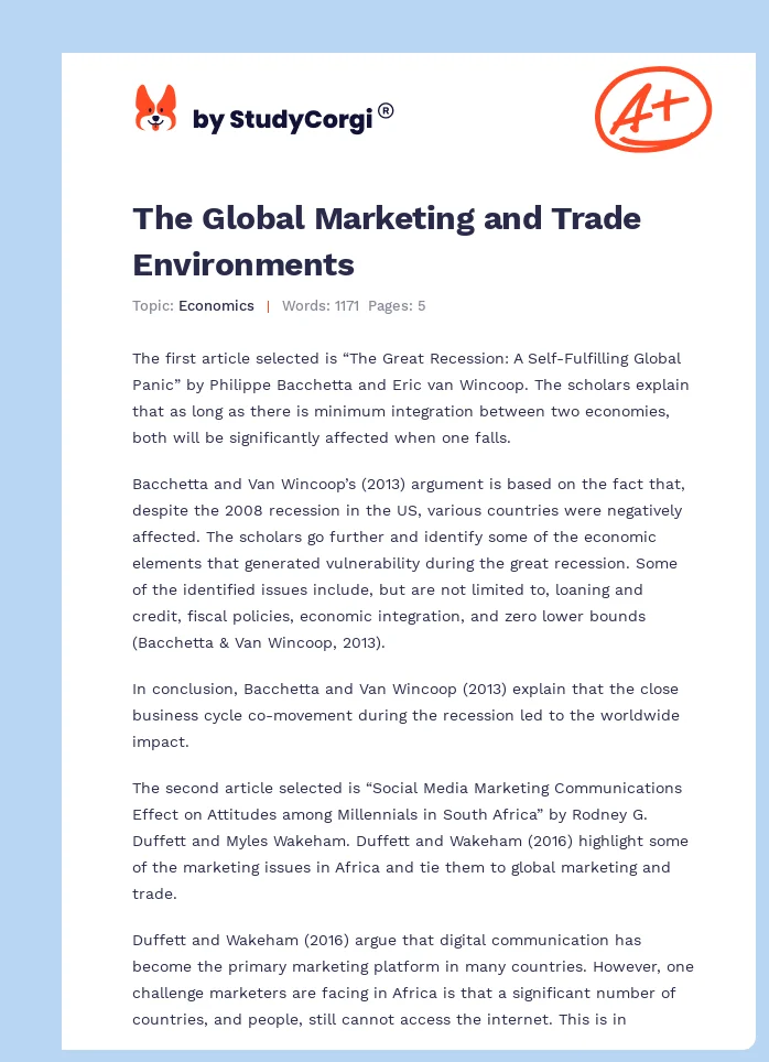 The Global Marketing and Trade Environments. Page 1