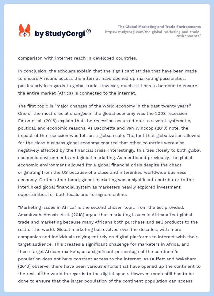 The Global Marketing and Trade Environments. Page 2
