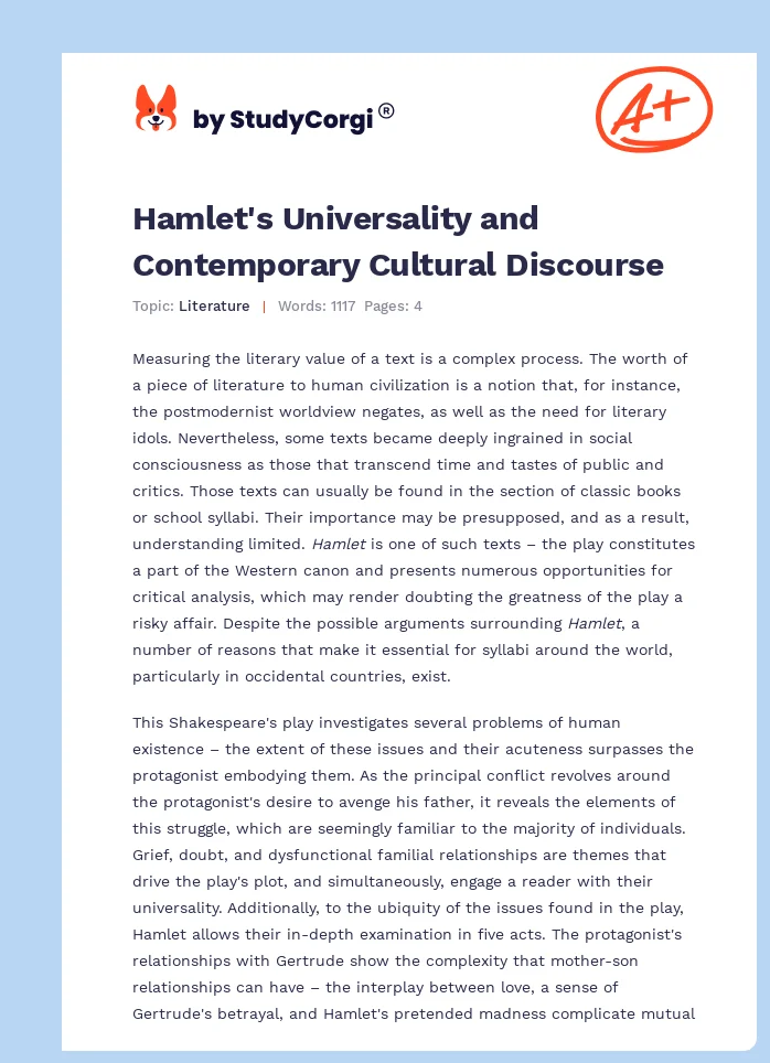Hamlet's Universality and Contemporary Cultural Discourse. Page 1