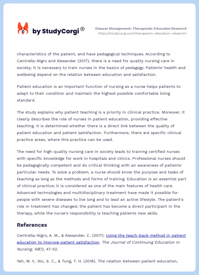 Disease Management: Therapeutic Education Research. Page 2