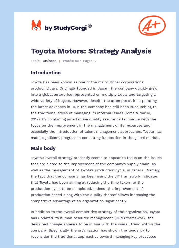 Toyota Motors: Strategy Analysis. Page 1