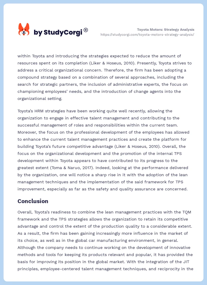 Toyota Motors: Strategy Analysis. Page 2