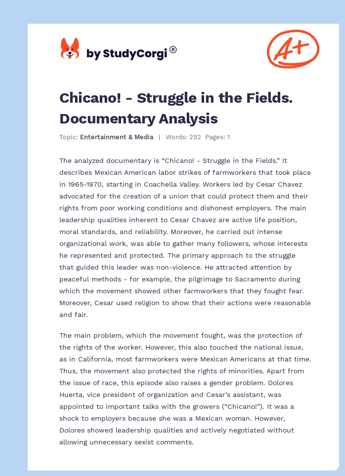 Chicano! - Struggle in the Fields. Documentary Analysis. Page 1