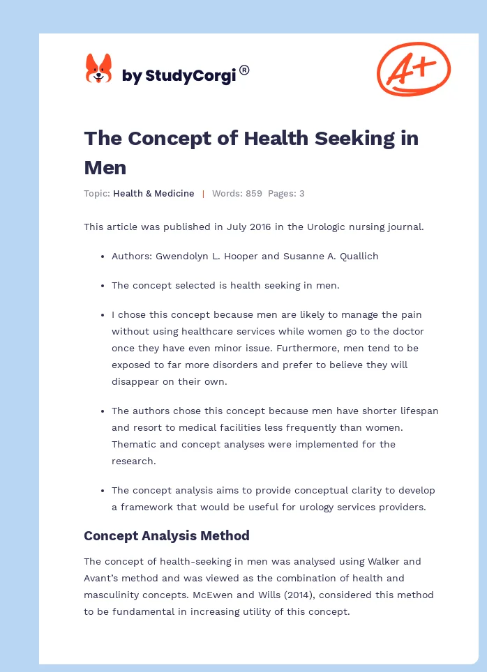The Concept of Health Seeking in Men. Page 1