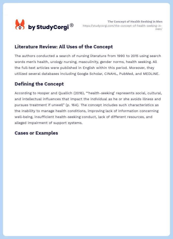The Concept of Health Seeking in Men. Page 2