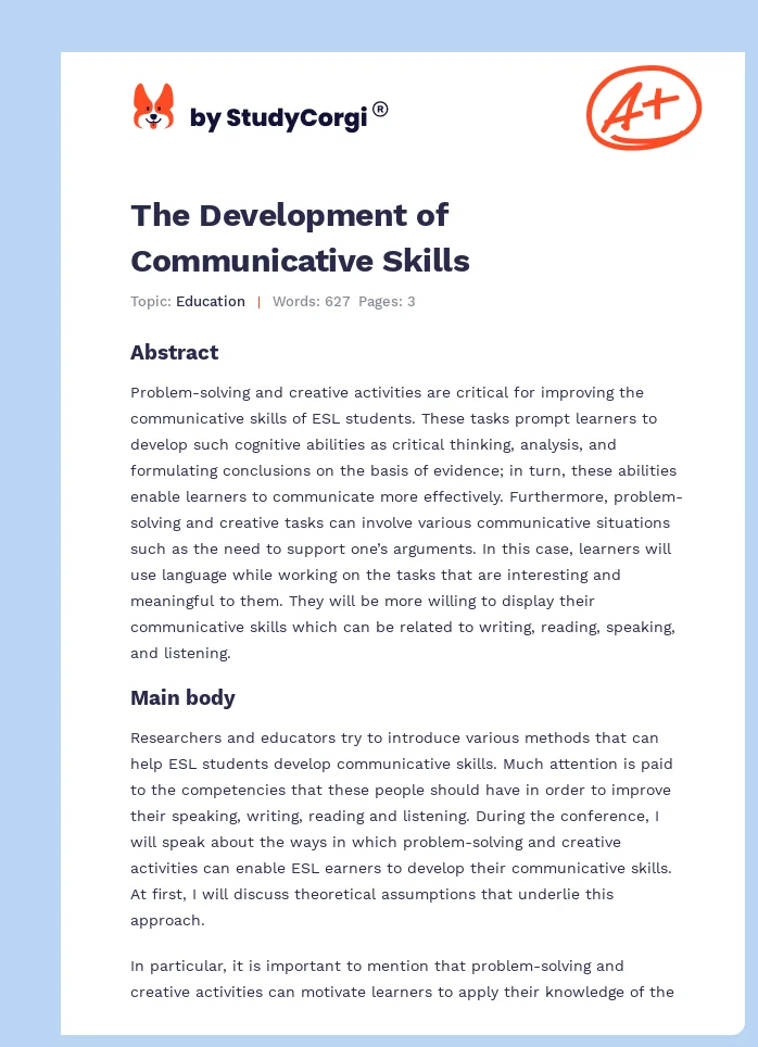 The Development of Communicative Skills. Page 1