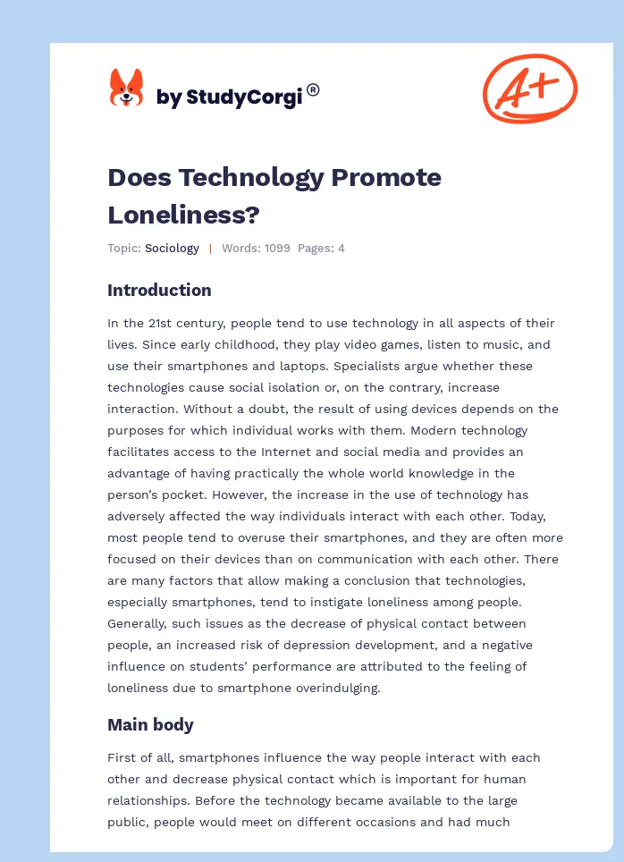 Does Technology Promote Loneliness?. Page 1