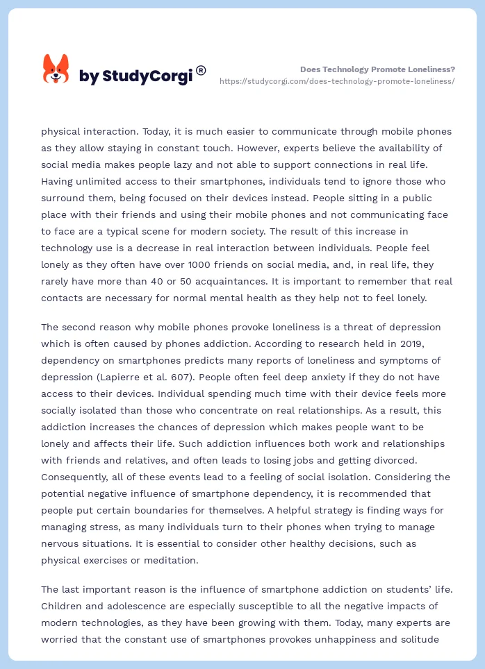 Does Technology Promote Loneliness?. Page 2