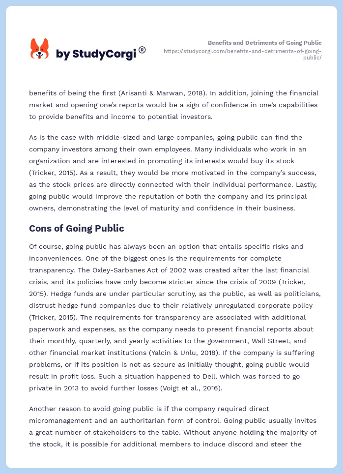 Benefits and Detriments of Going Public. Page 2