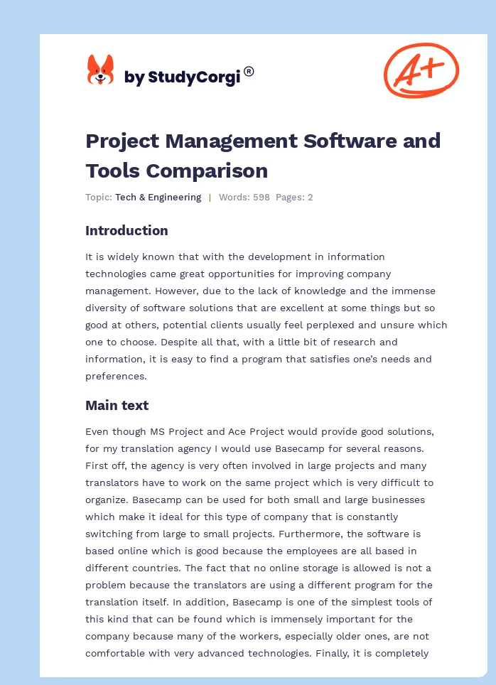 Project Management Software and Tools Comparison. Page 1