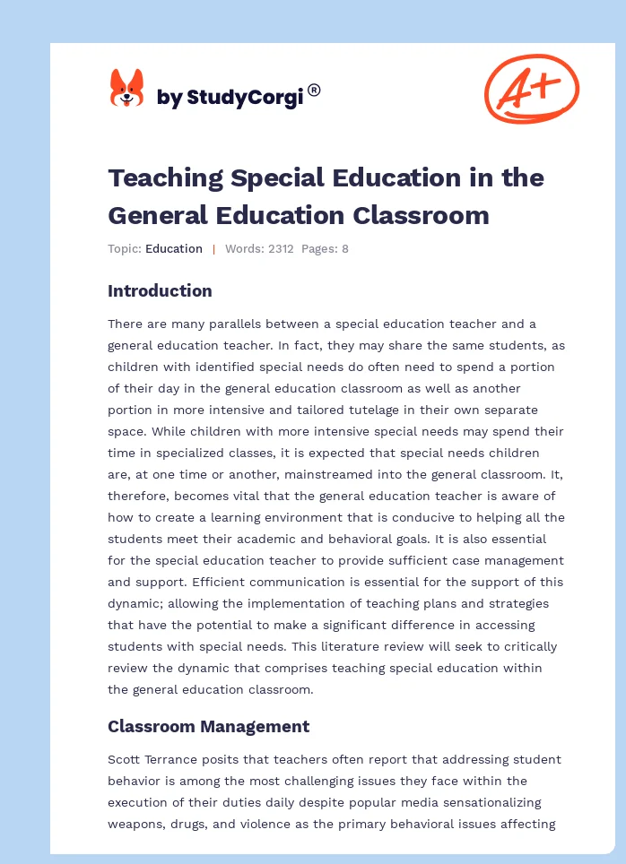Teaching Special Education in the General Education Classroom. Page 1