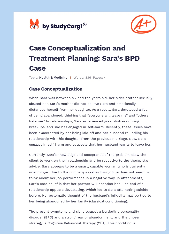 Case Conceptualization and Treatment Planning: Sara’s BPD Case. Page 1