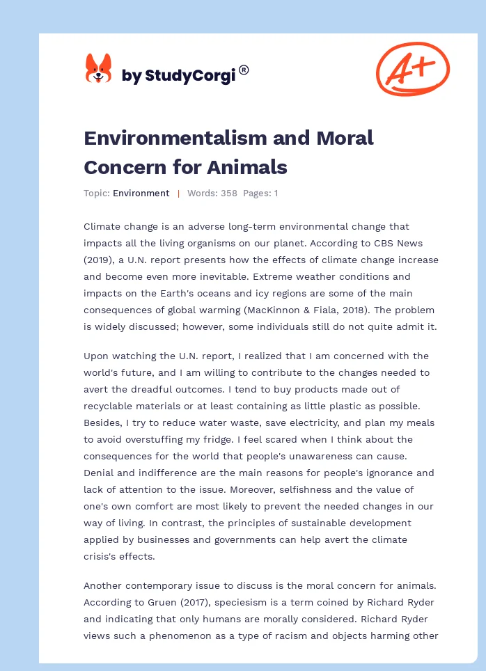 Environmentalism and Moral Concern for Animals. Page 1
