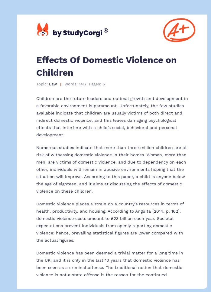 Effects Of Domestic Violence on Children. Page 1