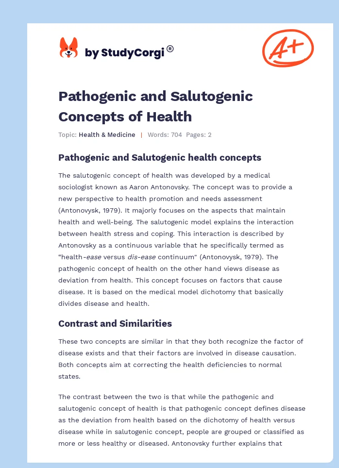 Pathogenic and Salutogenic Concepts of Health. Page 1
