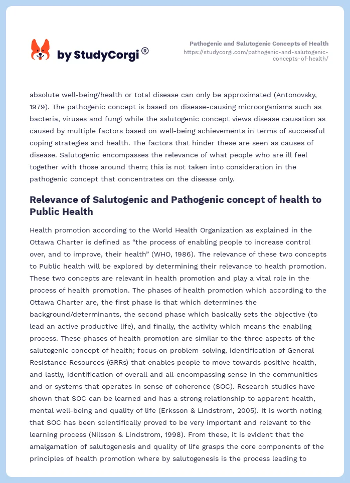 Pathogenic and Salutogenic Concepts of Health. Page 2