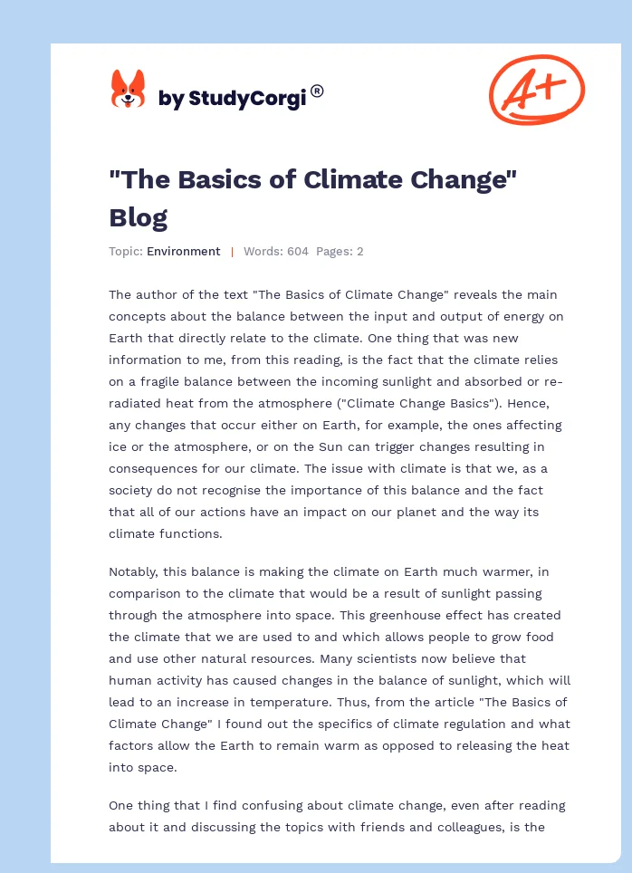 "The Basics of Climate Change" Blog. Page 1