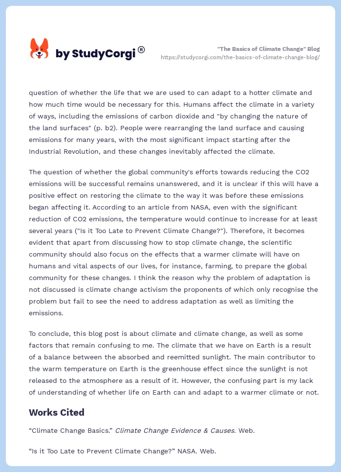 "The Basics of Climate Change" Blog. Page 2