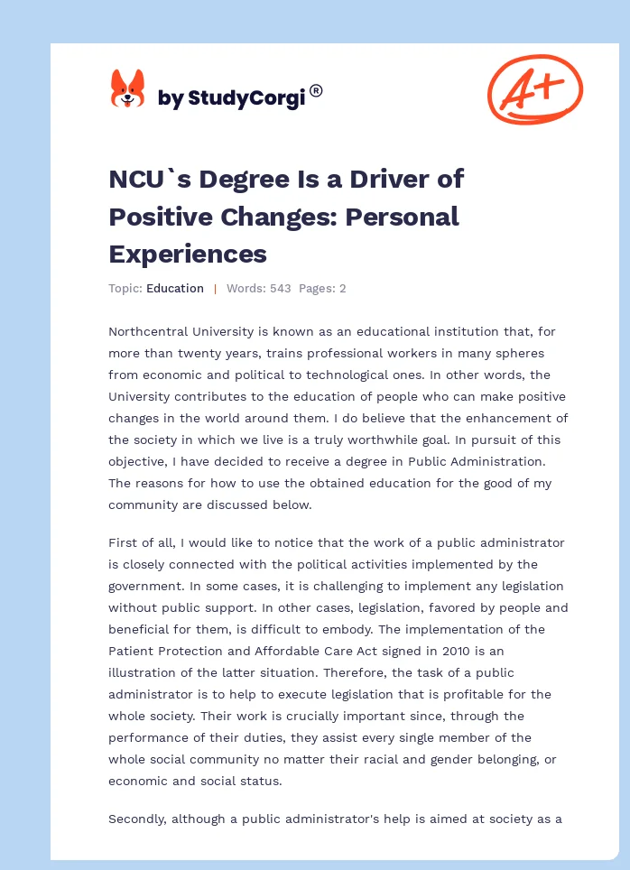 NCU`s Degree Is a Driver of Positive Changes: Personal Experiences. Page 1