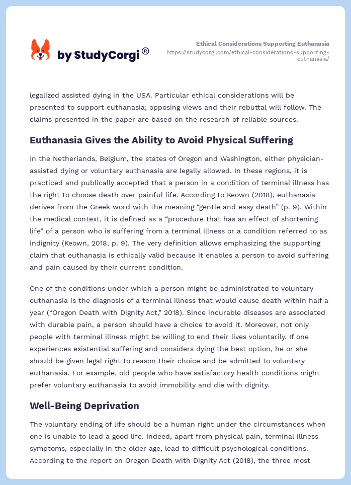 Ethical Considerations Supporting Euthanasia. Page 2