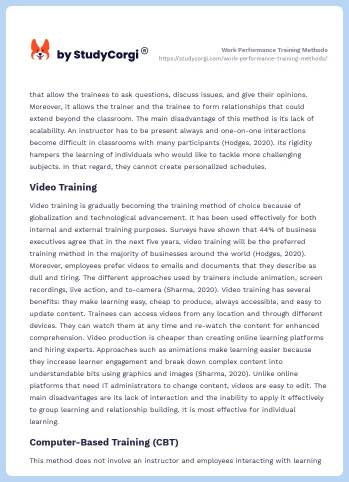 Work Performance Training Methods. Page 2