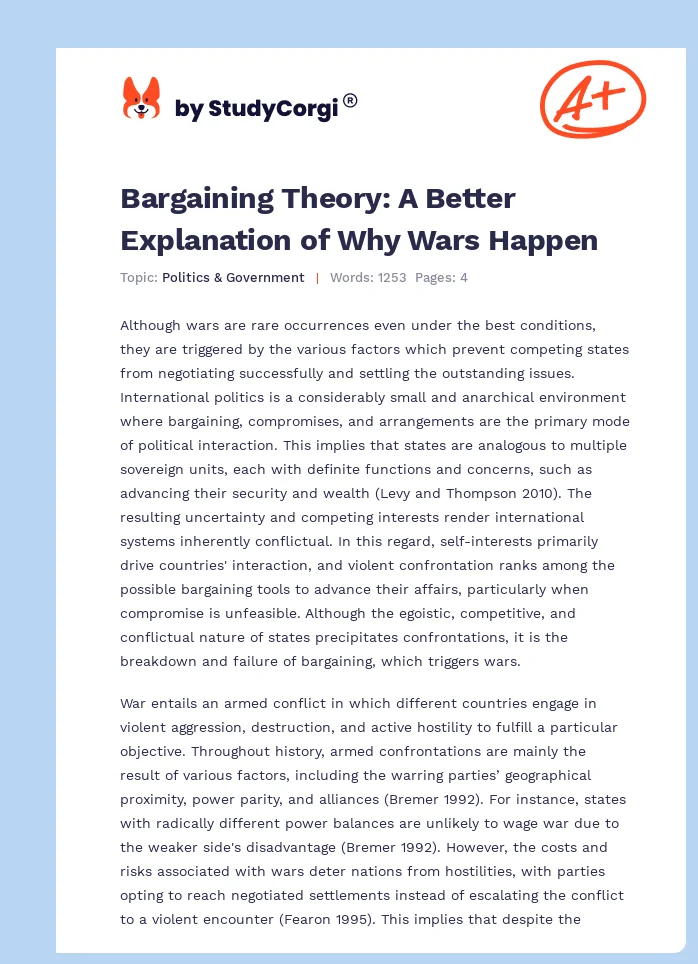 Bargaining Theory: A Better Explanation of Why Wars Happen. Page 1