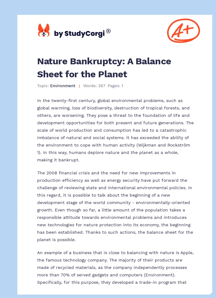 Nature Bankruptcy: A Balance Sheet for the Planet. Page 1
